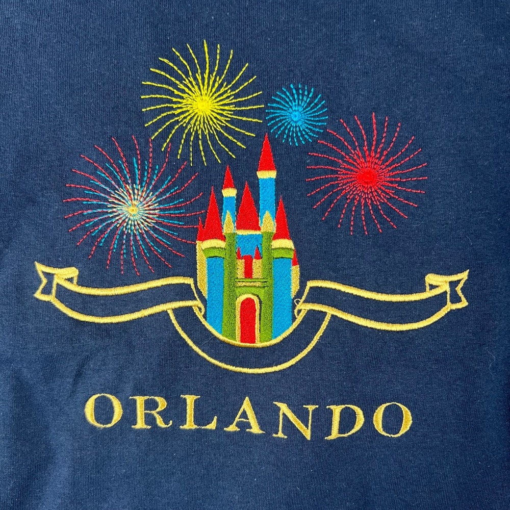 Vintage Disneyland Orlando Castle T Shirt Men's XL Navy Blue Embroidered Y2K